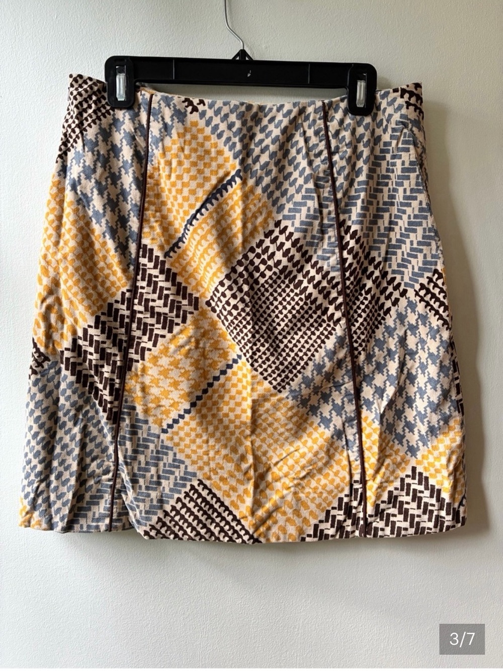 Maeve Anthropologie Patchwork Mini Skirt in Yellow, Brown & Blue - Picture 3 of 7